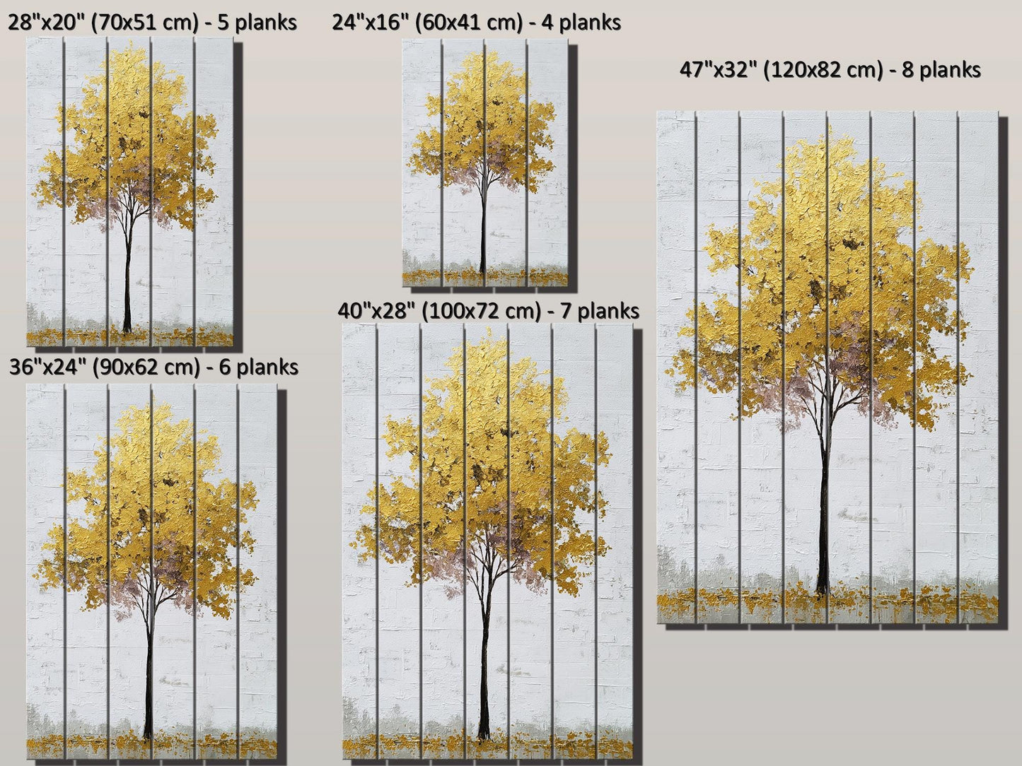 Golden Tree Wall Art – Elegant Rustic Wood Print With Gold Leaf Tree Design
