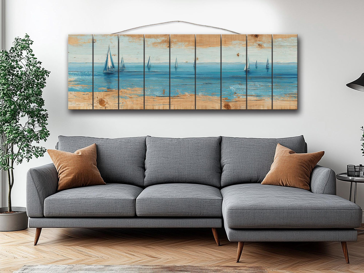 Sailing Ocean Wall Art – Minimal Seascape Art on UV Printed Wood for Coastal Decor