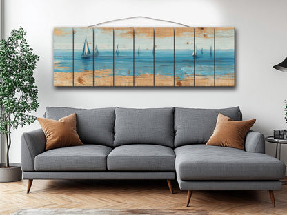 Sailing Ocean Wall Art – Minimal Seascape Art on UV Printed Wood for Coastal Decor