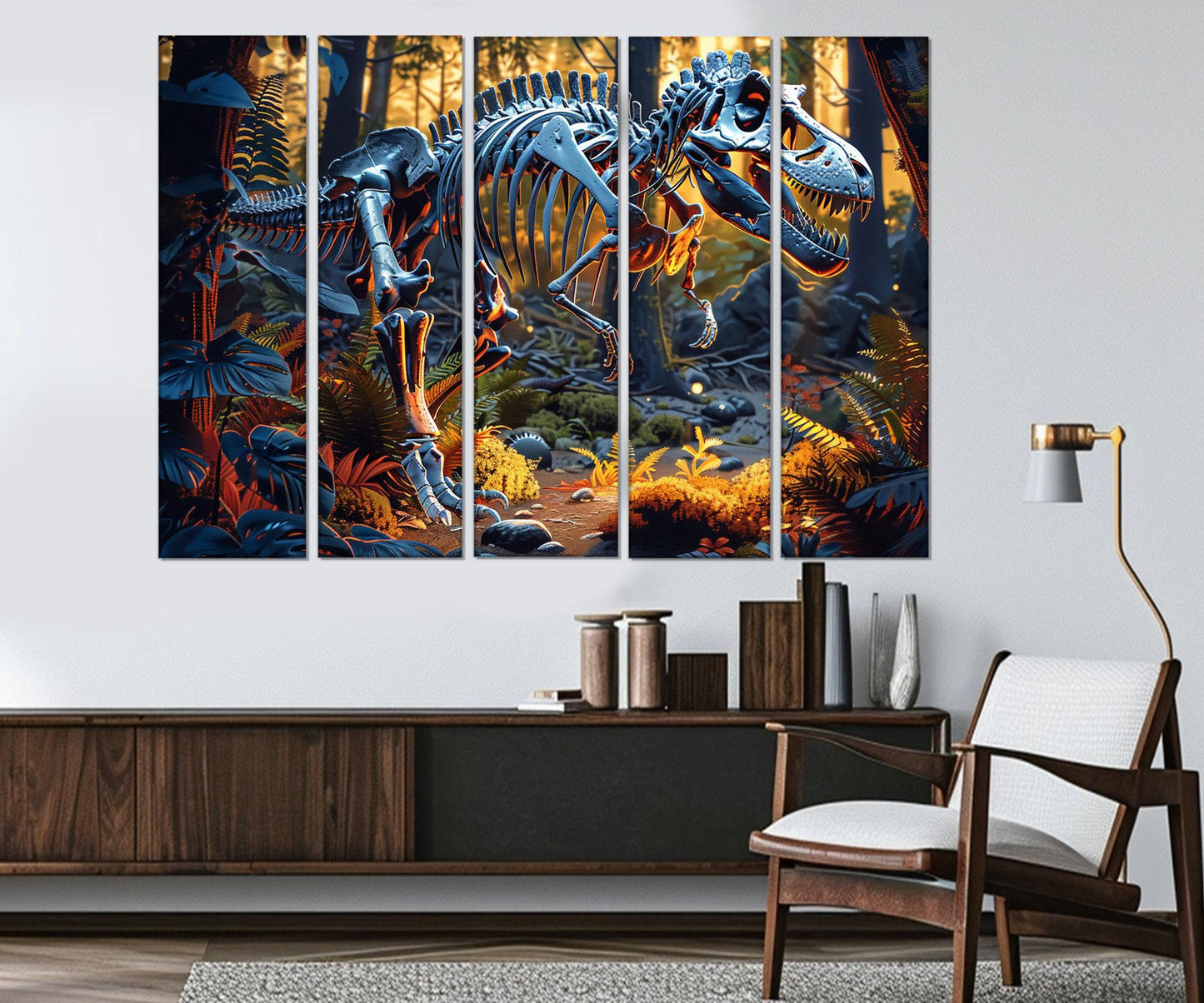 Dinosaur Skeleton Canvas Print, Paleontology Wall Art, Framed and Ready to Hang