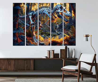 Dinosaur Skeleton Canvas Print, Paleontology Wall Art, Framed and Ready to Hang
