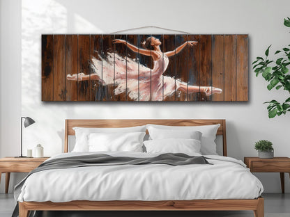 Wood Wall Art - Graceful Ballerina in Expressive Motion Print on Wood, Ballerina Painting, Ballet Wall Art, Ballet School Wall Decor
