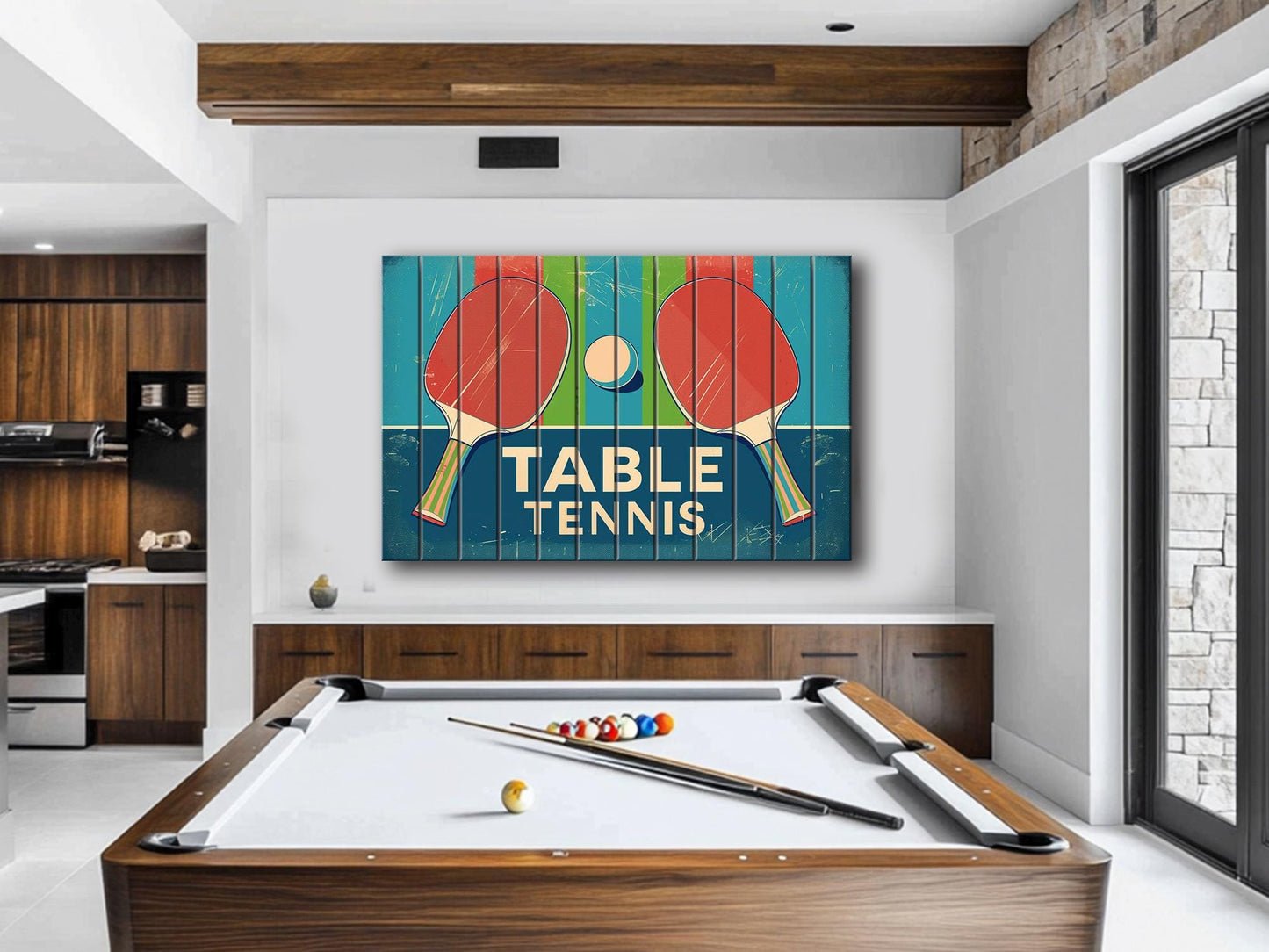 Vintage Table Tennis Art – Rustic Natural Wood Print | Unique Sports Gift