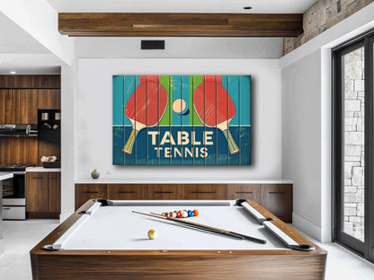 Vintage Table Tennis Art – Rustic Natural Wood Print | Unique Sports Gift