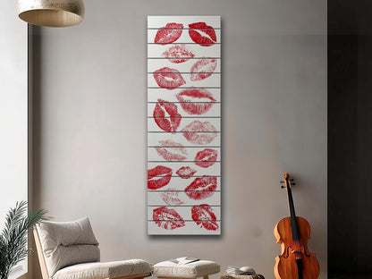 Romantic Wood Wall Art – Red Lips Print Artwork | Rustic Wooden Wall Decor