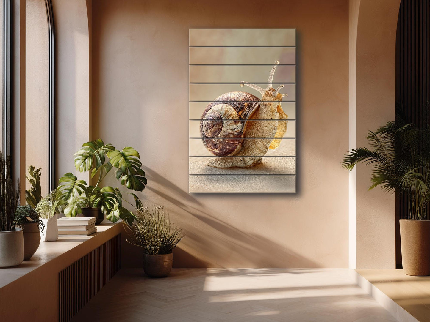 Snail Painting Wood Art – Whimsical Animal Print, Rustic Wood Wall Decor | Eco Friendly