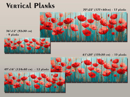 Floral Wood Wall Art – Field of Poppies Print on Natural Linden Wood Planks