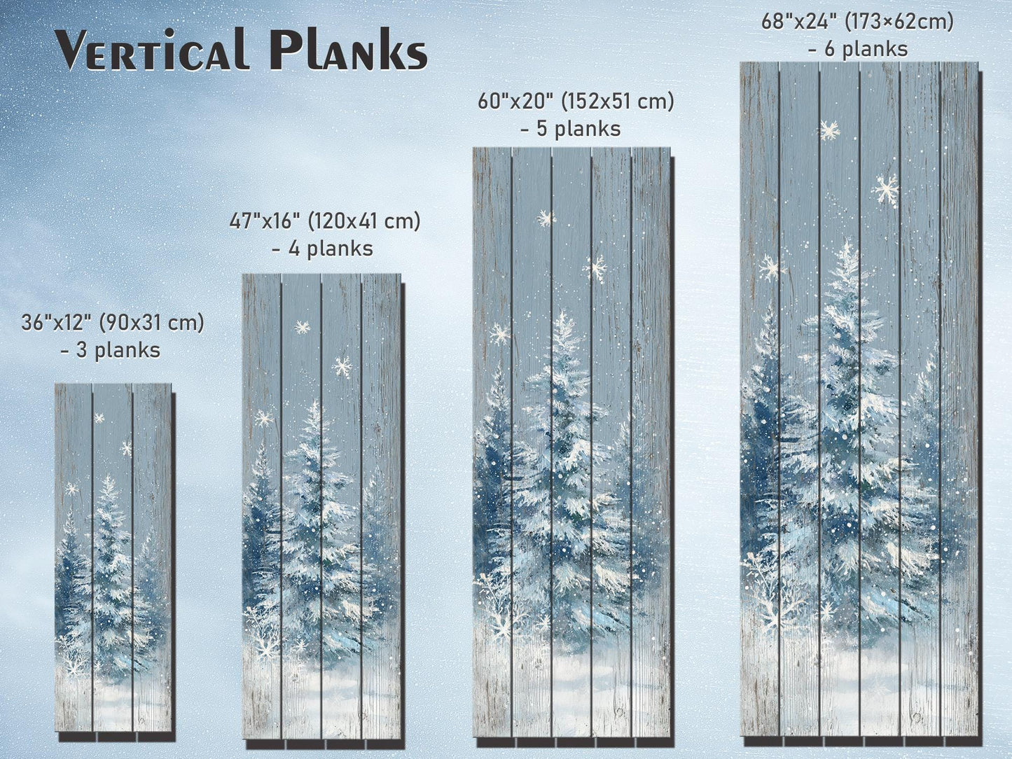 Rustic Wall Art – Snowy Forest Print on Wood Plank | Natural Wood Decor