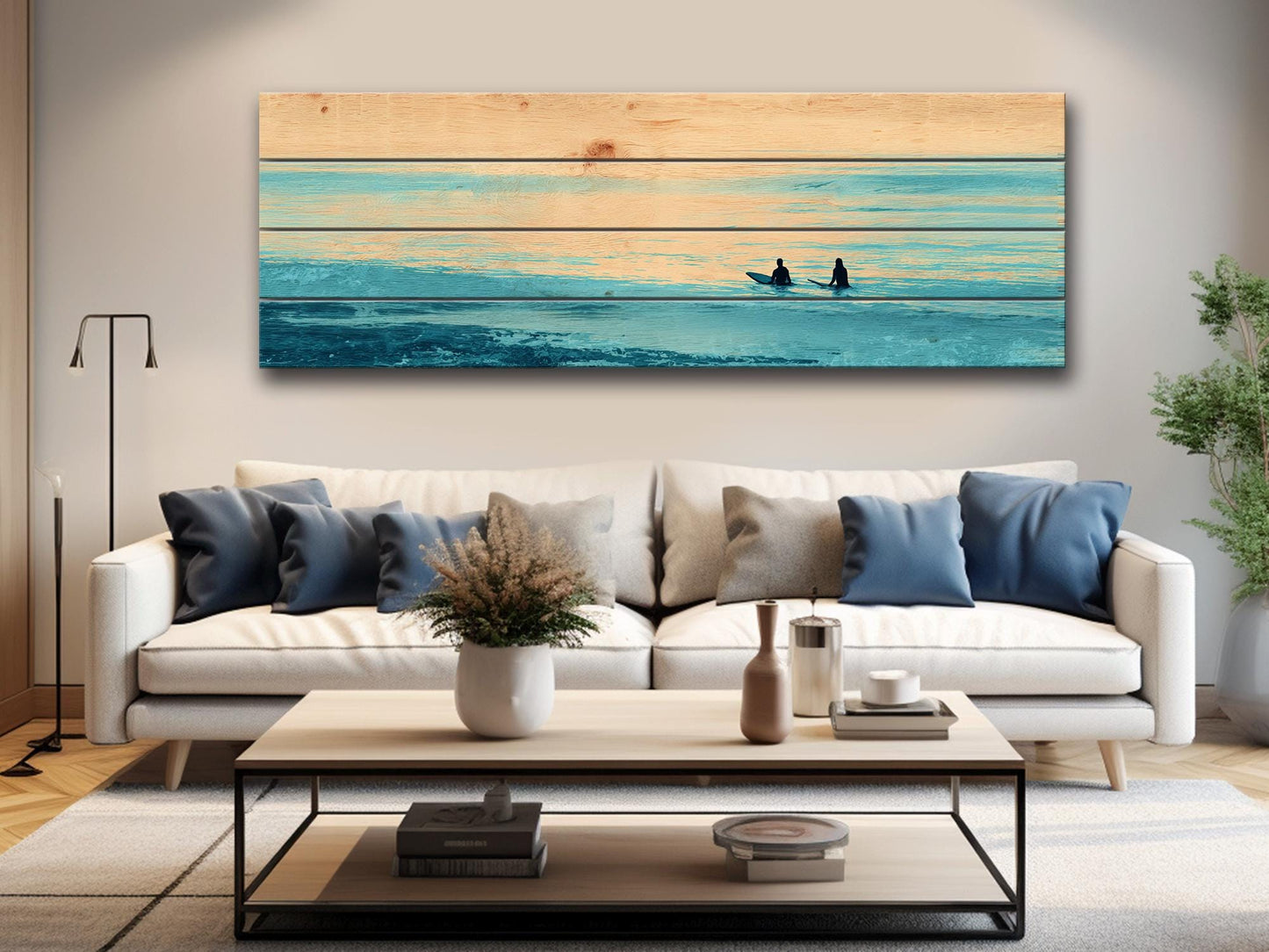 Calm Ocean Wall Art – Surf Wood Print on Natural Rustic Coastal Wood