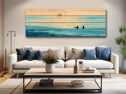 Calm Ocean Wall Art – Surf Wood Print on Natural Rustic Coastal Wood