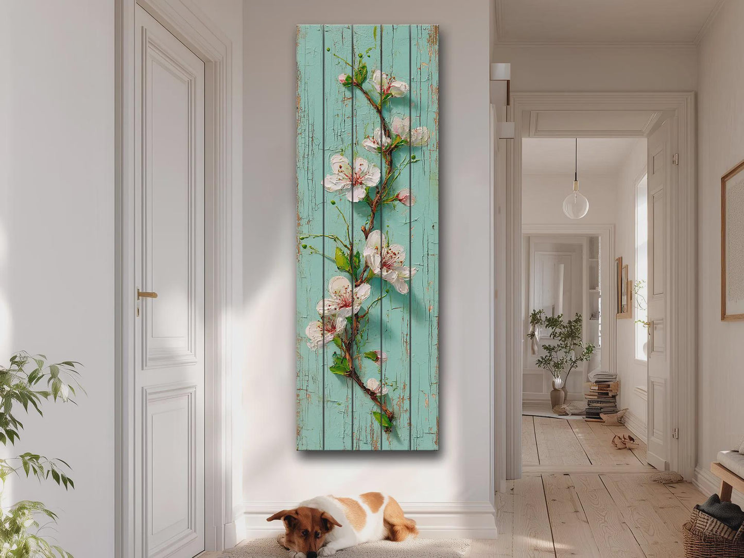 Rustic Cherry Blossom Printed on Woodm, Spring Floral Wooden Wall Art
