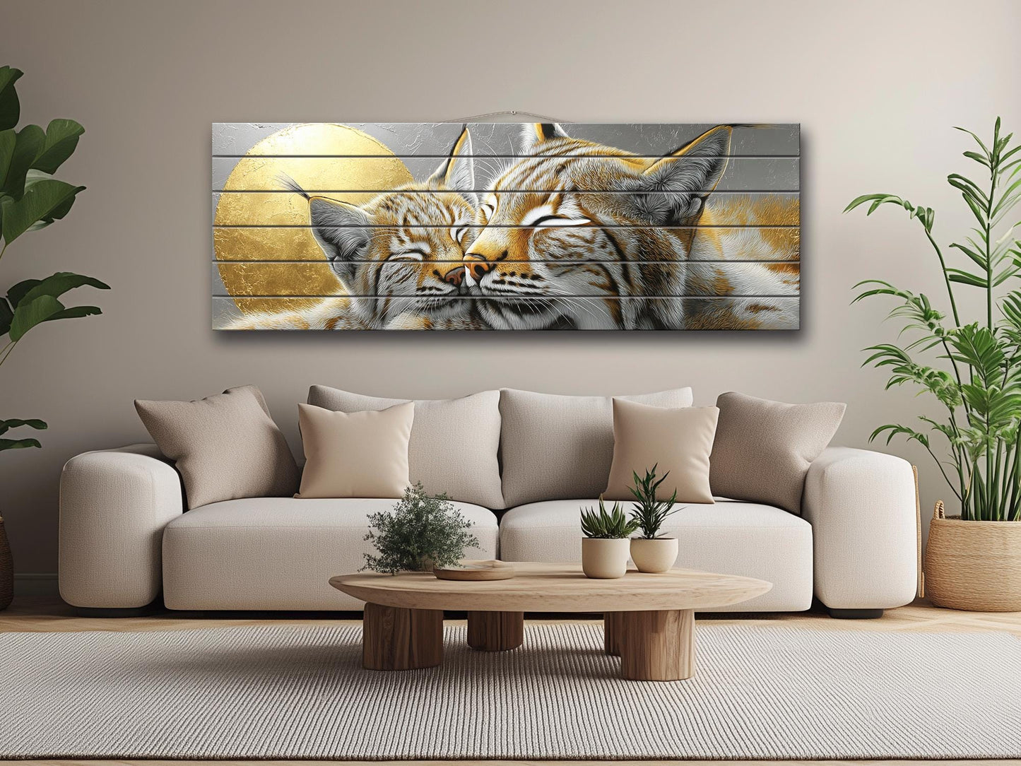 Tender Bobcats Print on Wood, Modern Romantic Wall Art