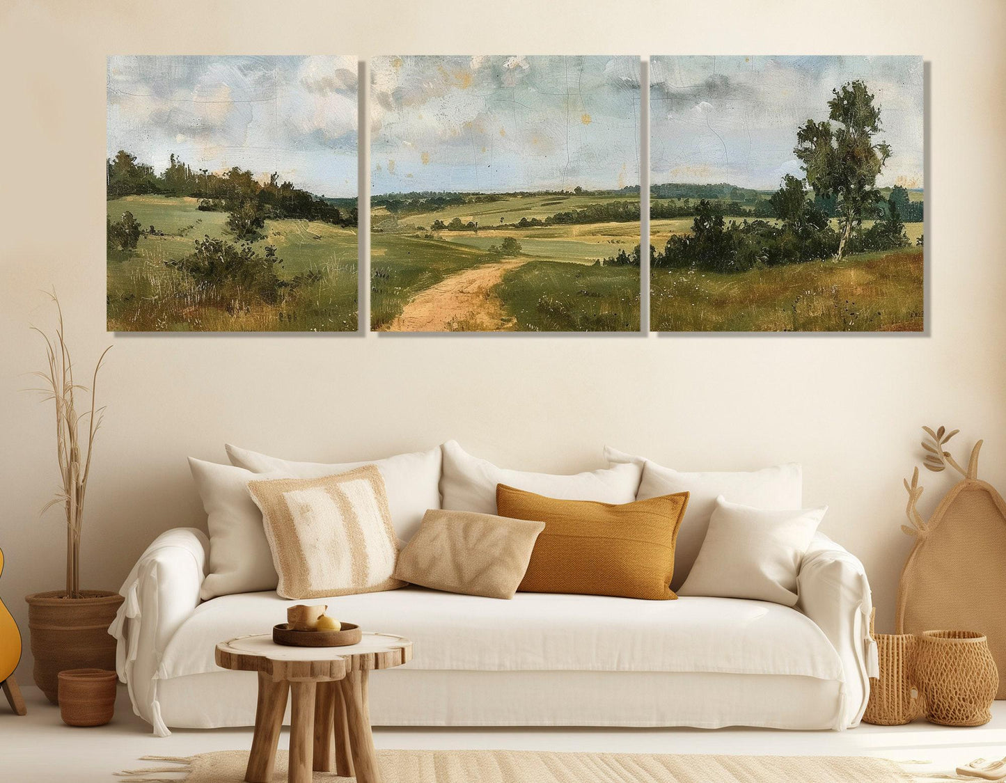 Green Meadow Canvas Print - Large Rustic Wall Art | Framed Floating Frame, Ready to Hang