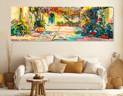 Italian Village Painting Canvas Print, Italy Wall Art, Italy Village Wall Art, Colorful Italian Street, Framed and Ready to Hang