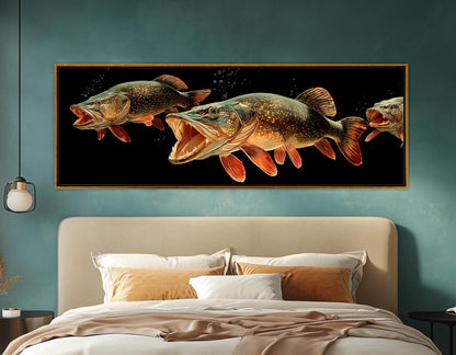 Pike Fish Canvas Print – Underwater Fish Battle Scene | Wildlife Canvas Art, Angler Gift Idea