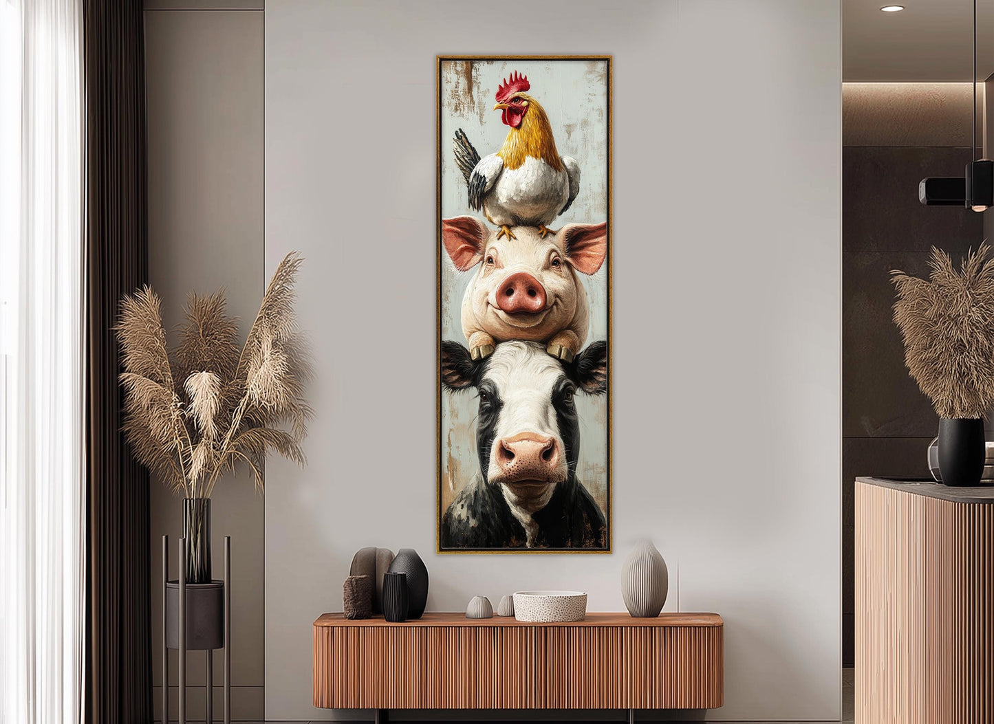 Farm Animal Wall Art - Chicken Pig Cow Canvas Print | Rustic Farmhouse Decor, Ready to Hang