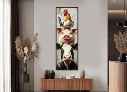 Farm Animal Wall Art - Chicken Pig Cow Canvas Print | Rustic Farmhouse Decor, Ready to Hang