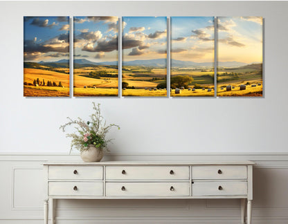 Field with Haystacks Canvas | Rustic Farm Wall Art - Framed & Ready to Hang