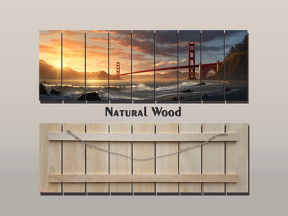 Golden Gate Bridge Wood Art – Rustic San Francisco Wall Decor | UV Printed Wood Panel