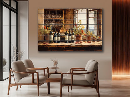 Tuscan Wood Wall Art – Vintage Wine Painting on Natural Wood Plank Print