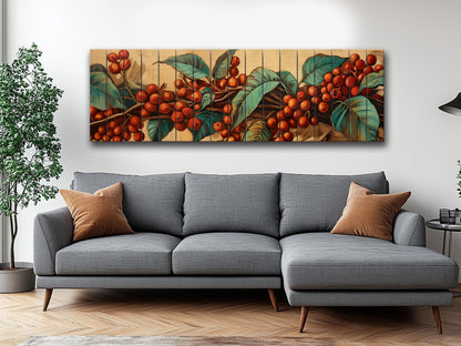 Coffee Tree Wood Art | Botanical Wall Art Printed On Natural Wood Planks