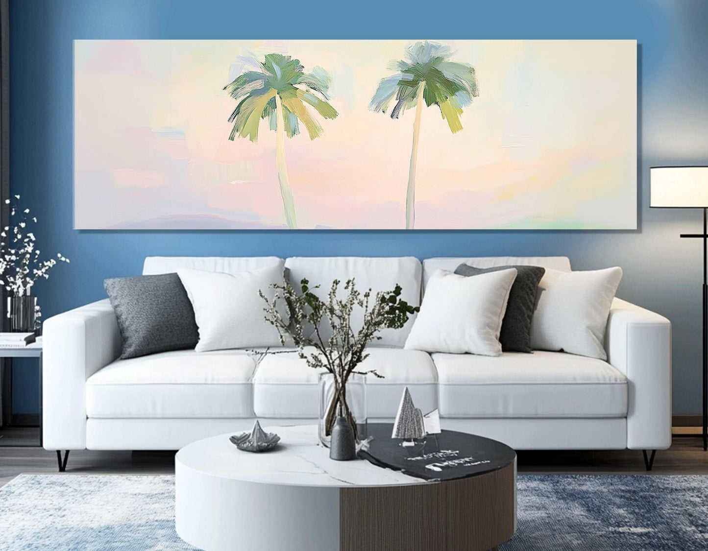 Pastel Palm Trees Canvas - Minimalist Tropical Wall Art | Framed & Ready to Hang