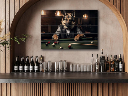 Billiards Wall Art - Rustic Wood Decor Shepherd Playing Billiards Print | Man Cave Gift