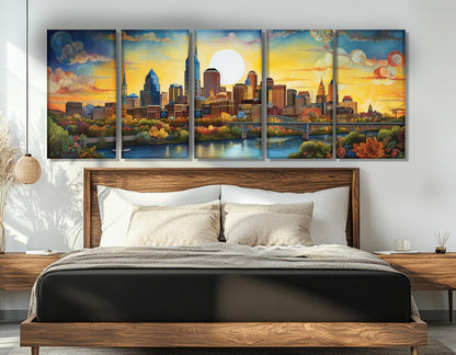 Nashville Canvas Print – Large Abstract City Painting | Framed & Ready to Hang