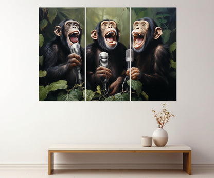 Singing Monkeys Canvas – Funny Music Art Framed Canvas Print Ready to Hang