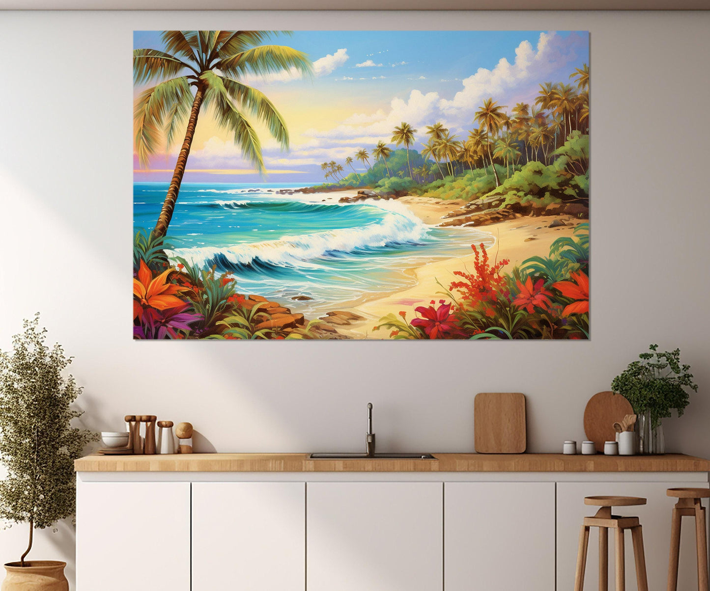Tropical Beach Painting – Colorful Coast Canvas Print | Framed & Ready to Hang