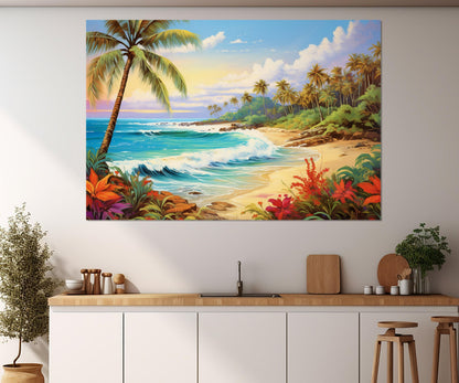 Tropical Beach Painting – Colorful Coast Canvas Print | Framed & Ready to Hang