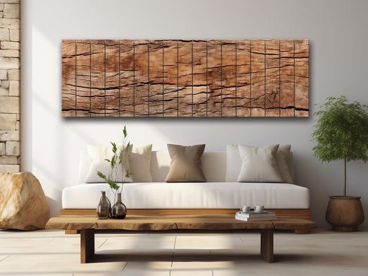 Wood Texture Print – Rustic Wall Art on Natural Wood Planks with Tree Bark Design