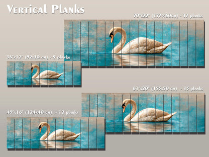 Swan Print Wood - Elegant Wildlife Wall Art | Rustic Farmhouse Beige Blue Painting