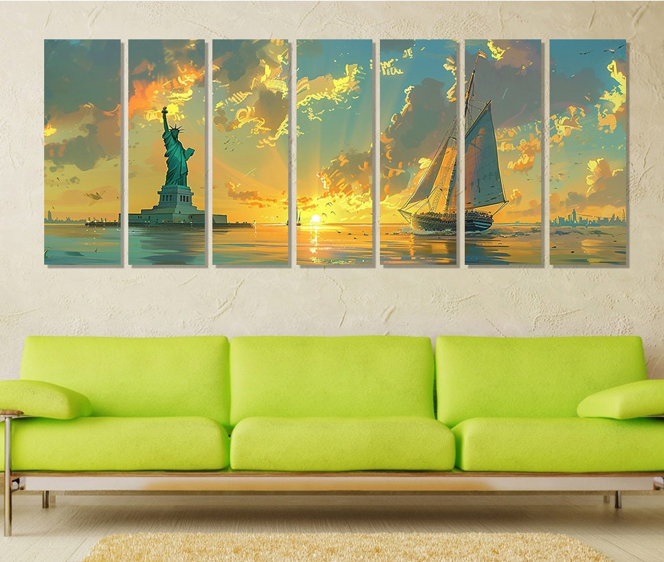 New York Canvas Art – Abstract City Skyline Multi Panel Cotton Canvas Print