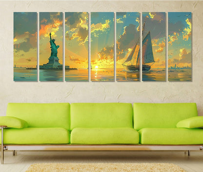 New York Canvas Art – Abstract City Skyline Multi Panel Cotton Canvas Print