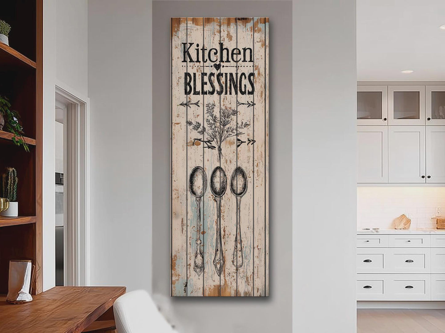 Rustic Kitchen Wall Art – Kitchen Blessings Print on Wood | Farmhouse Decor