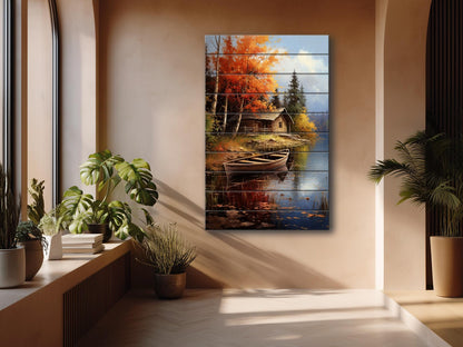 Rustic Cabin Wall Art – Autumn Landscape Print on Wood | Farmhouse Wall Decor
