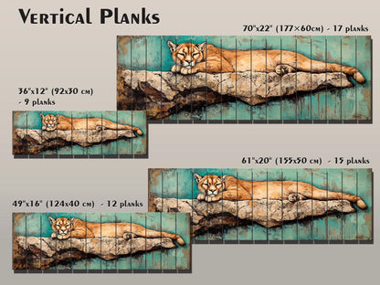 Rustic Wood Wall Art - Mountain Lion on a Rocky Ledge Print on Natural Wood, Lions Wall Art, Mountain Lion Painting, Forest Animals Prints