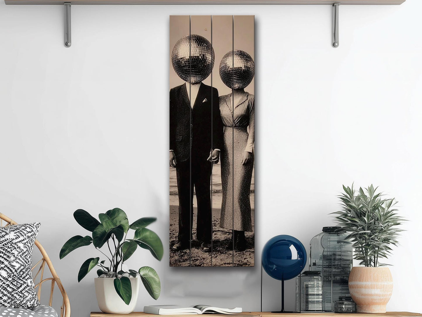 Vintage Wood Print – Black White Art Surreal Photo Print on Wood Planks