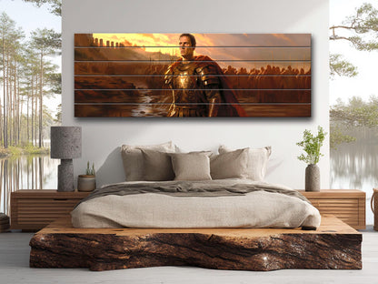 Julius Caesar Wood Print – Roman Wall Art Crossing Rubicon Painting on Wood Planks