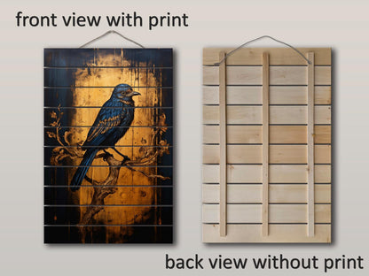 Vintage Blue Songbird Art – Rustic Wall Art on Natural Wood Plank with Fade Resistant Print