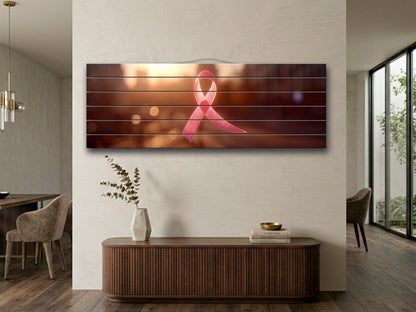 Pink Ribbon Print on Wood, Breast Cancer Symbol of Hope Art, Hospital Wall Decor