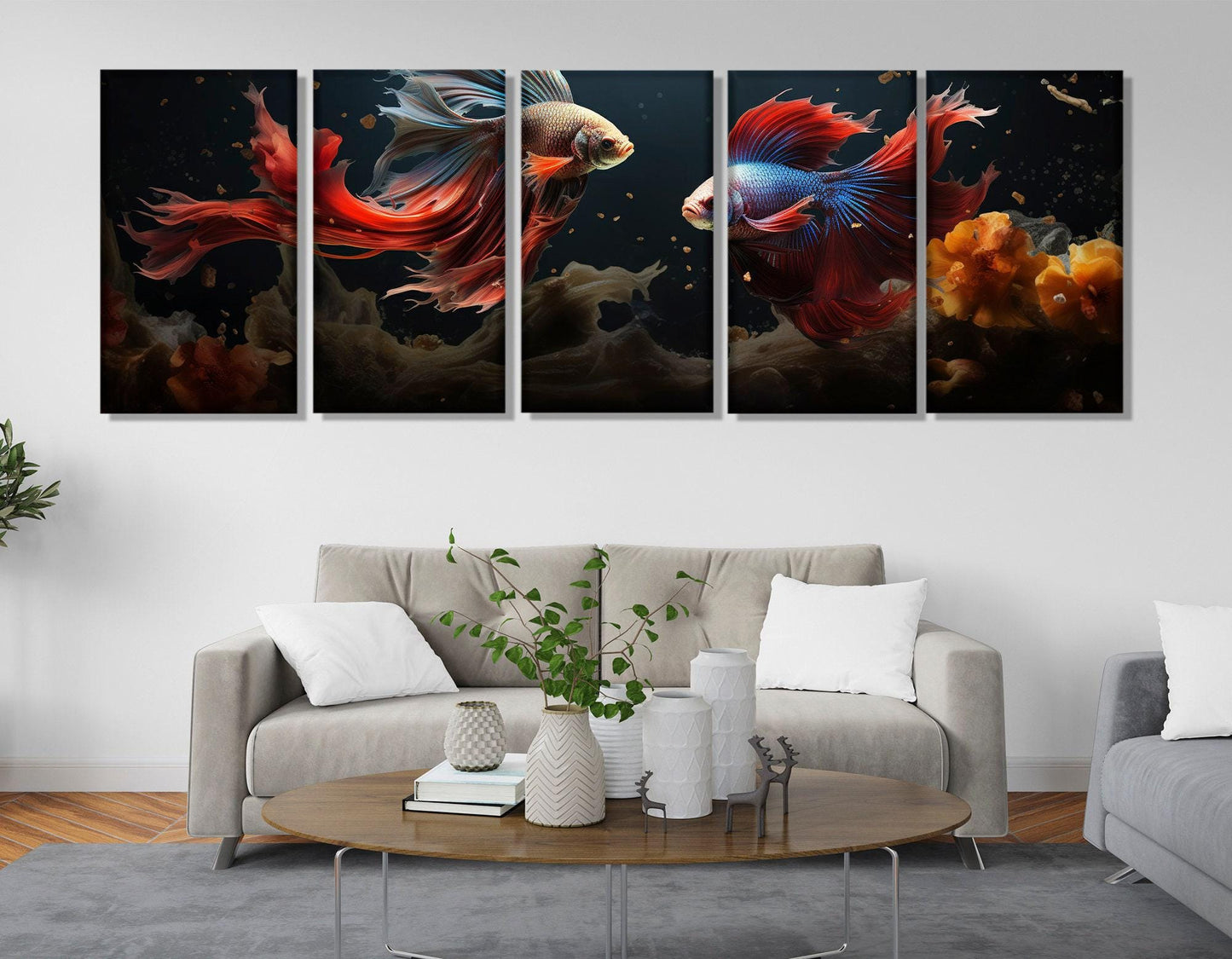 Large Betta Fish Painting, Abstract Fish Canvas Print, Betta Fish, Underwater Wall Art, Aquarium Fish Wall Art, Framed and Ready to Hang