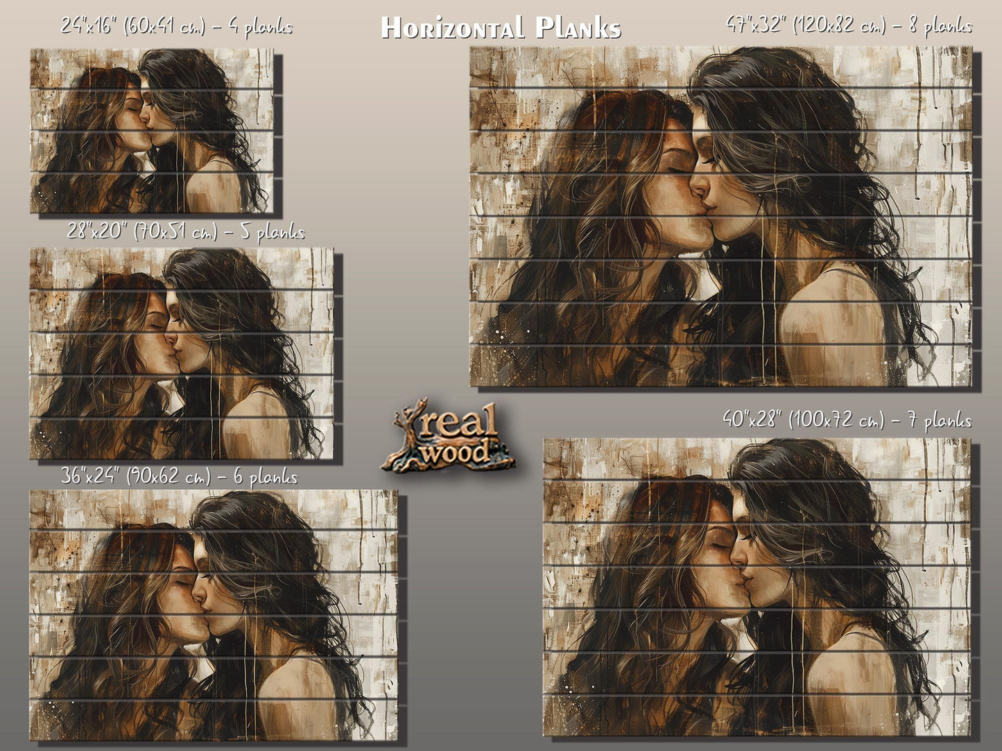 Abstract LGBT Kiss Painting Printed on Natural Wood, Erotic Wall Art, LGBT Sexy Wall Art, Gay Wall Decor, Wood in Interior, Wood Wall Art