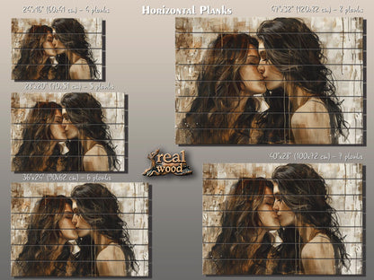 Abstract LGBT Kiss Painting Printed on Natural Wood, Erotic Wall Art, LGBT Sexy Wall Art, Gay Wall Decor, Wood in Interior, Wood Wall Art