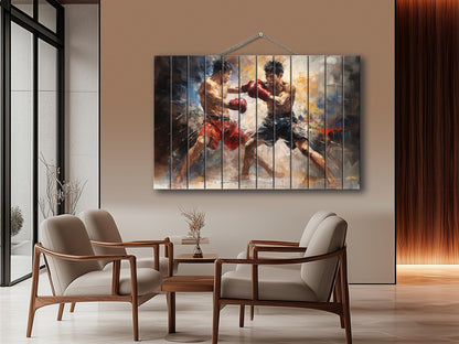 Abstract Muay Thai Painting Printed on Wood, Muay Thai Wall Art,  Martial Arts Print on Wood, MMA Wall Art, Gym Wall Decor, Wood Wall Art