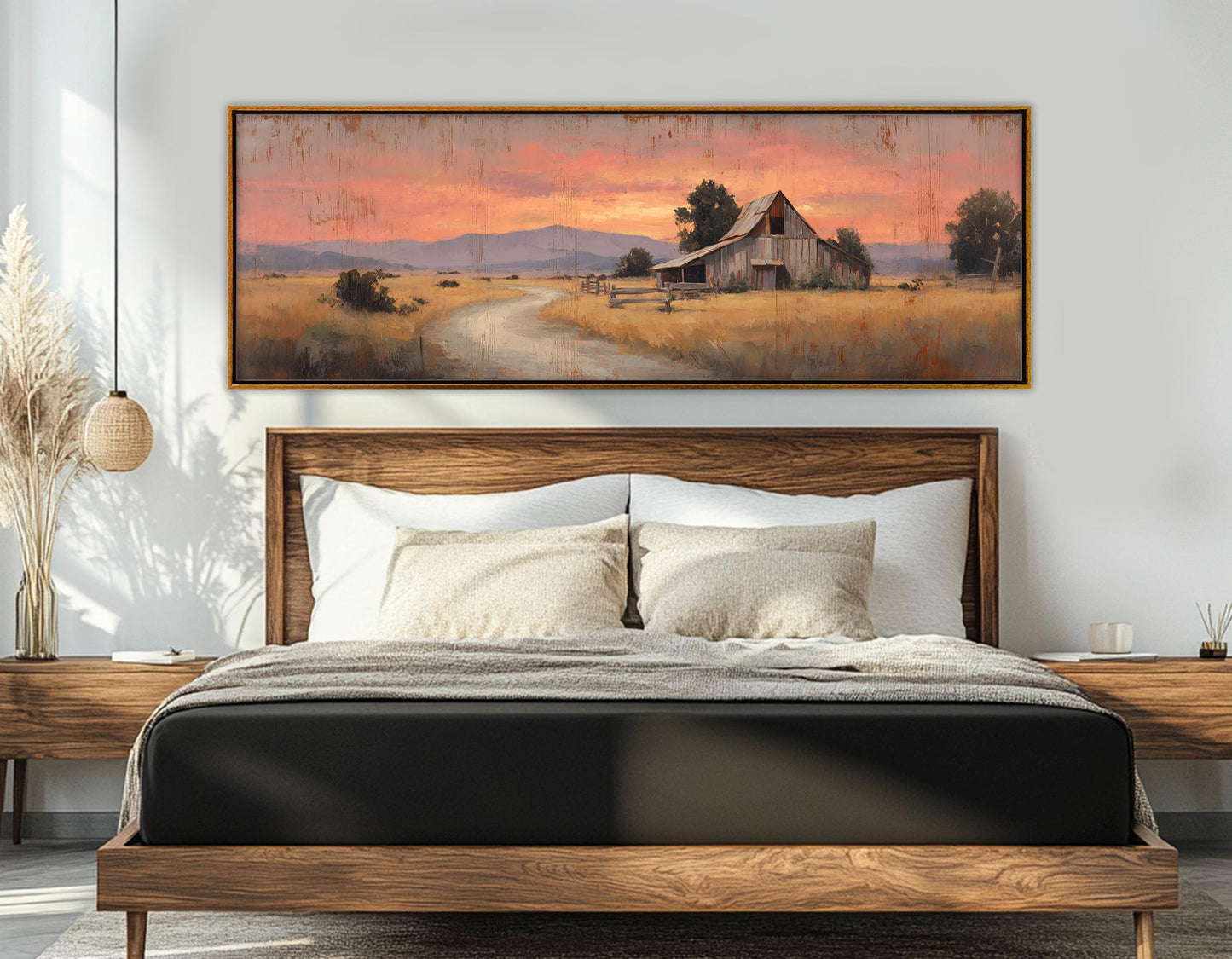 Rustic Barn Canvas Print - Framed Canvas Print | Sunset Barn Painting, Ready to Hang