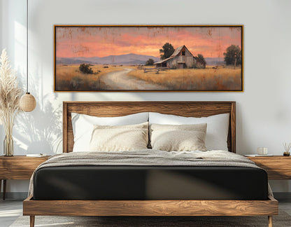 Rustic Barn Canvas Print - Framed Canvas Print | Sunset Barn Painting, Ready to Hang