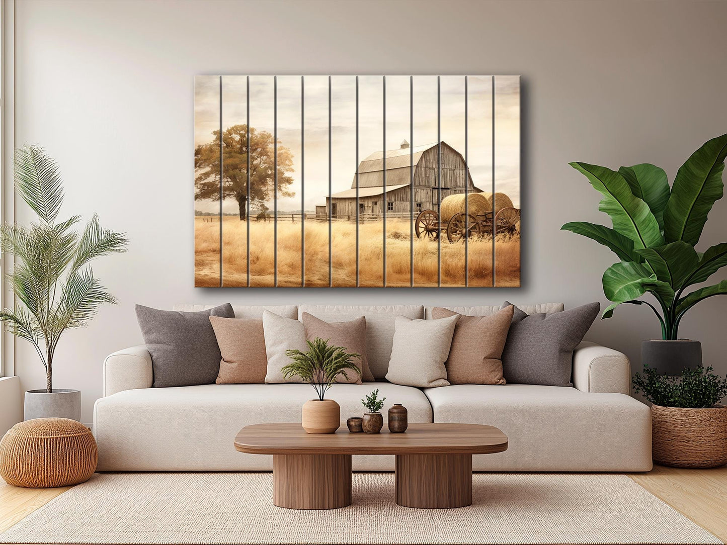 Rustic Wood Wall Art – Old Barn Painting on Natural Wood Plank Art with Vibrant UV Printing