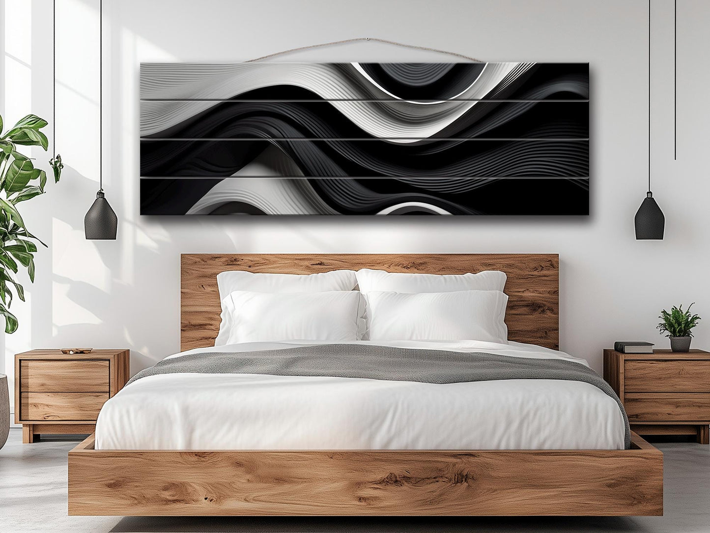 Abstract Wood Art – Black and White Art Print on Natural Wood Planks